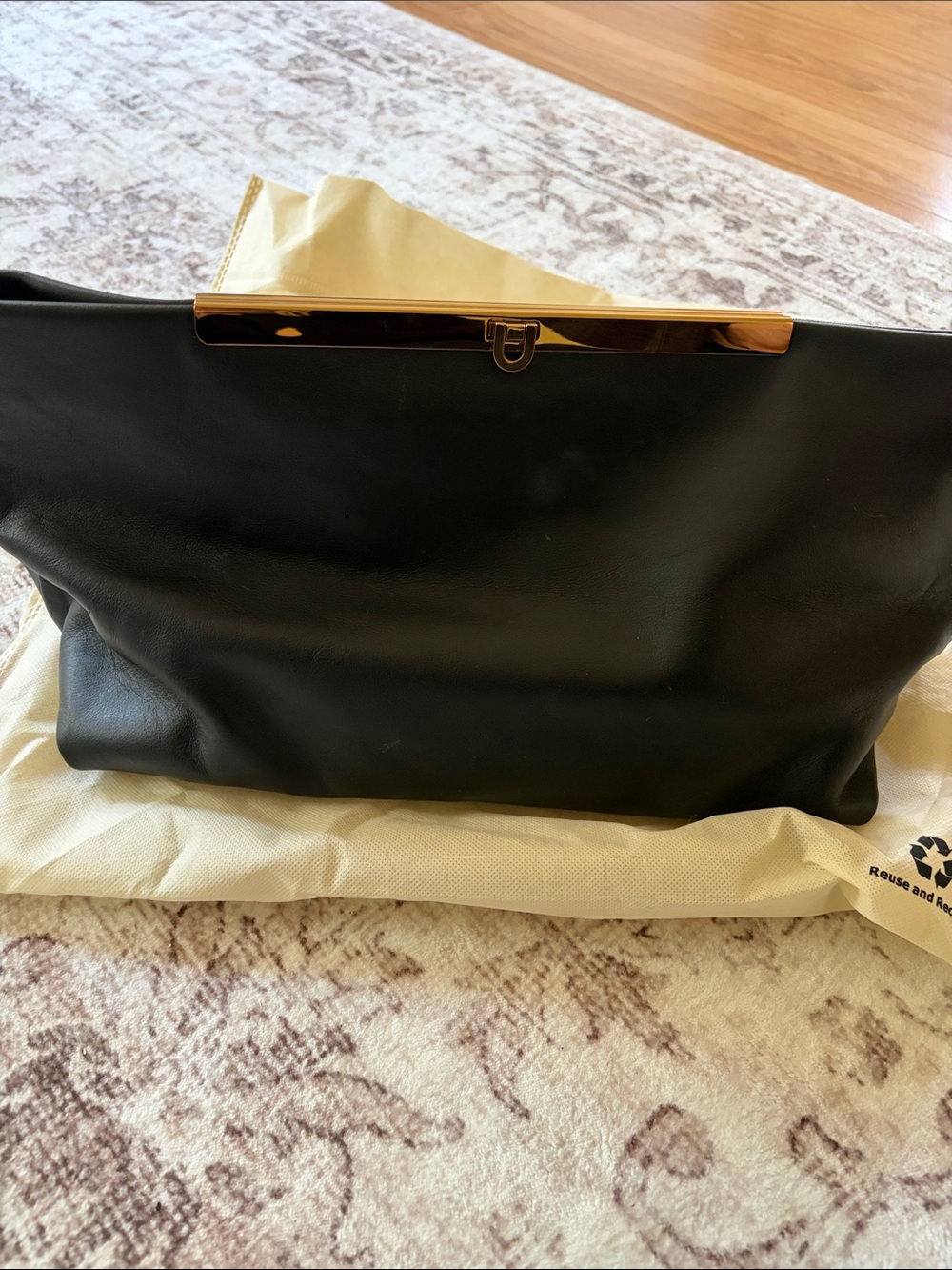 Fossil Black Leather Clutch with Gold-Tone Frame